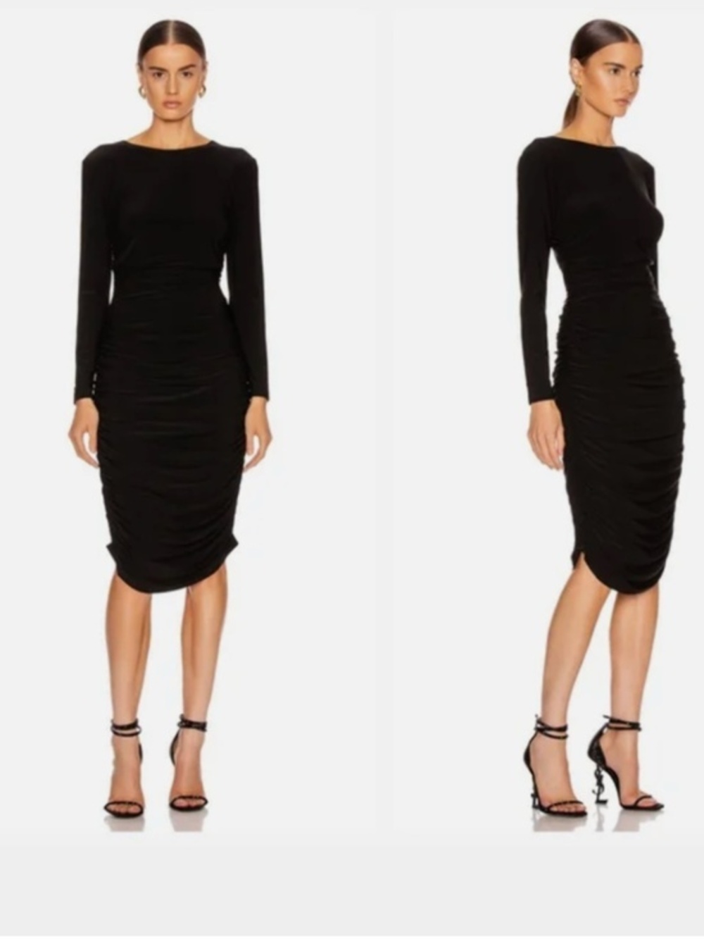 Norma Kamali Black Long Sleeve Shirred Waist Dress Nwt M